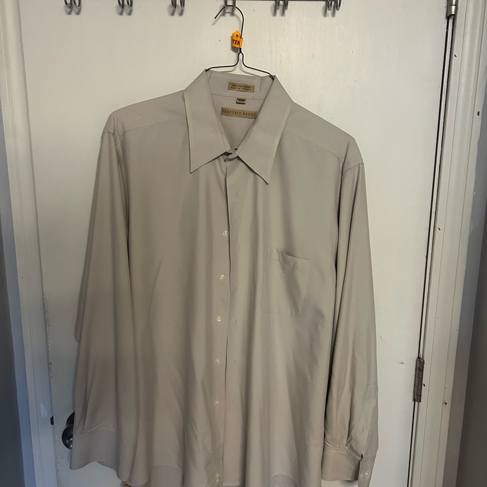 Vintage Geoffrey Beene Men's Long-Sleeve Dress Shirt - Light Beige